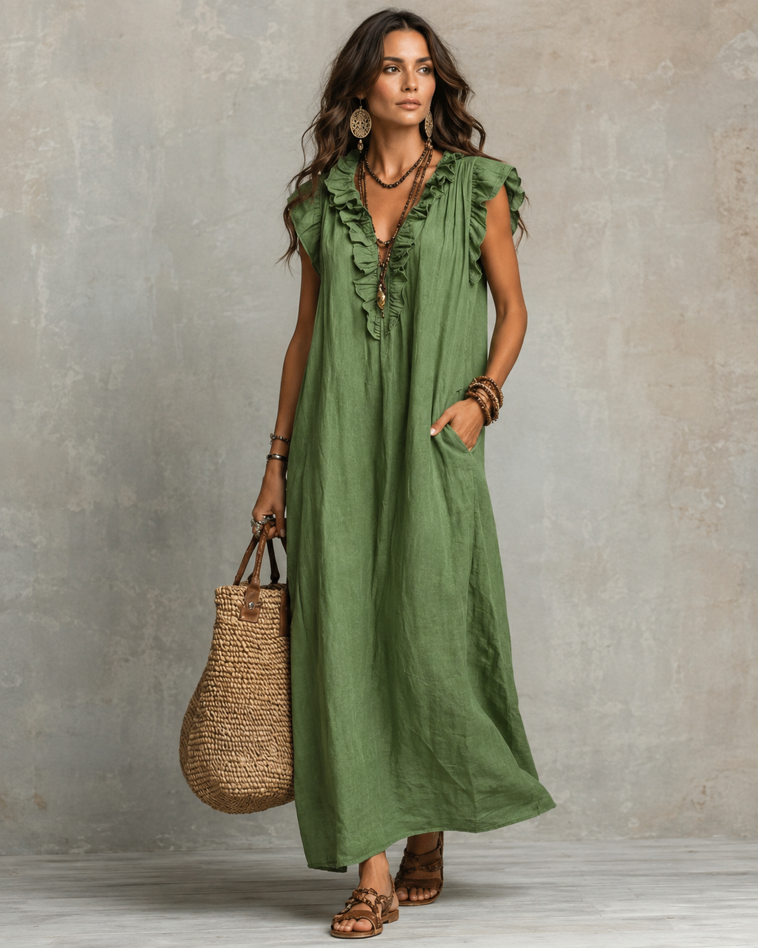 Elva | Elegante Buikbedekkende Maxi Jurk Met V-Hals