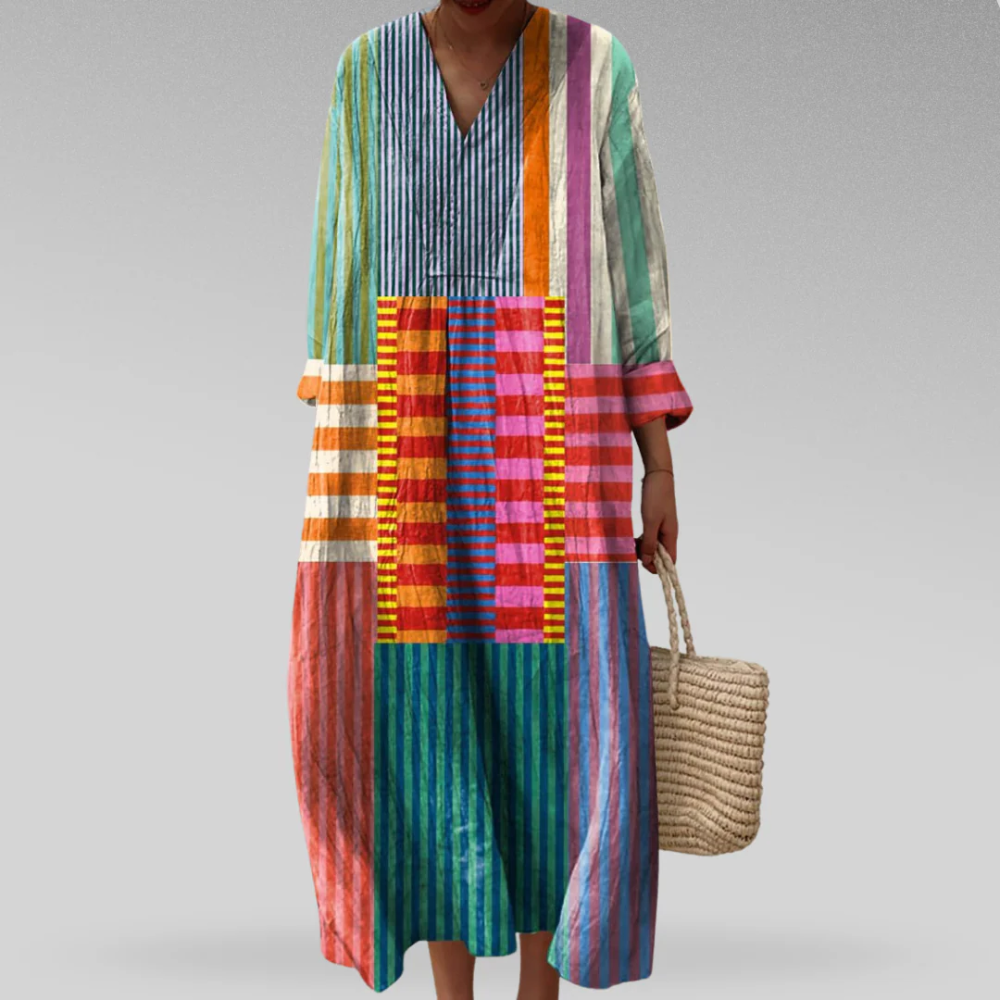 Zira | Stijlvolle Patchwork Midi Jurk