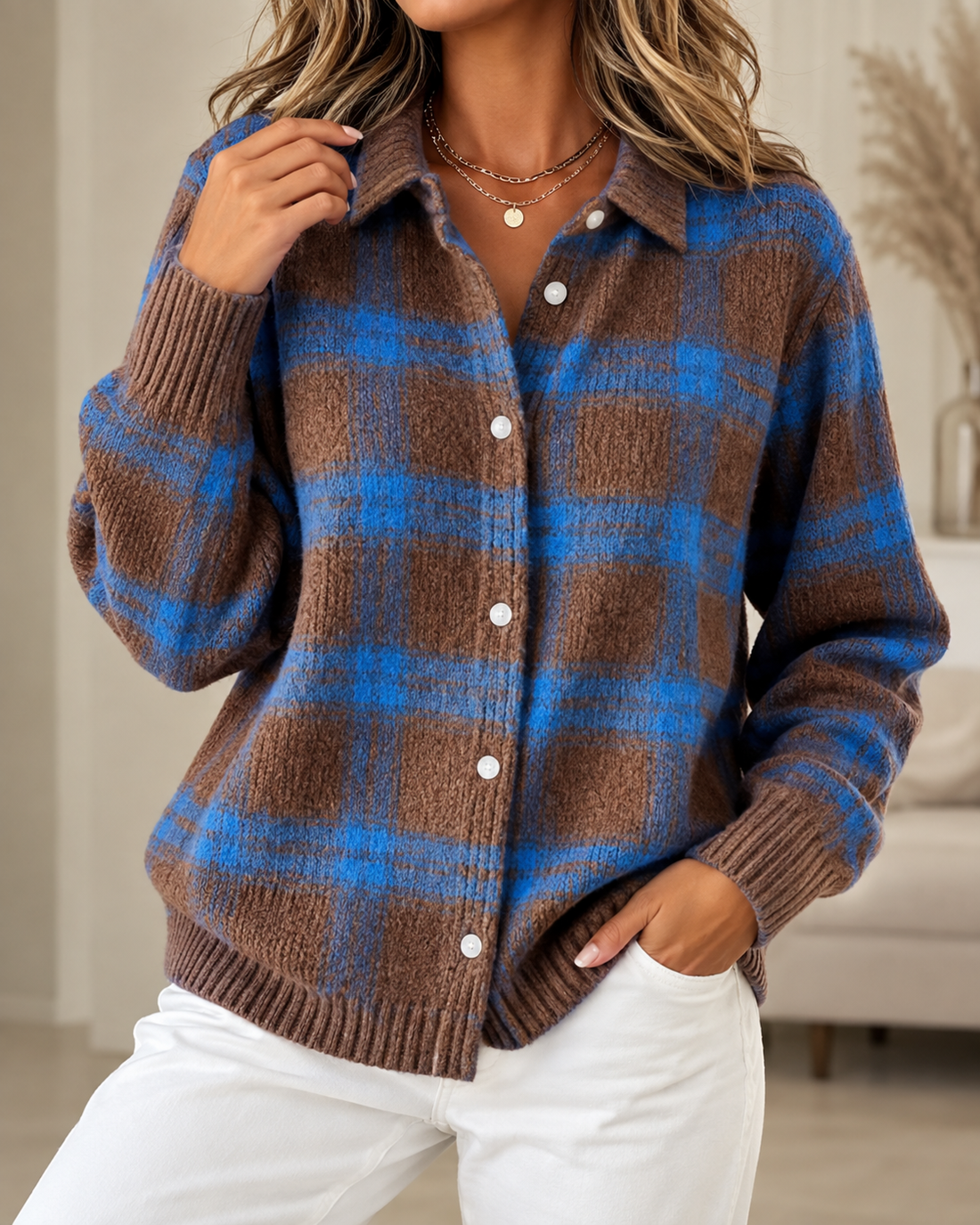 Vallerie™ | Comfortabel Geruit Gebreid Vest