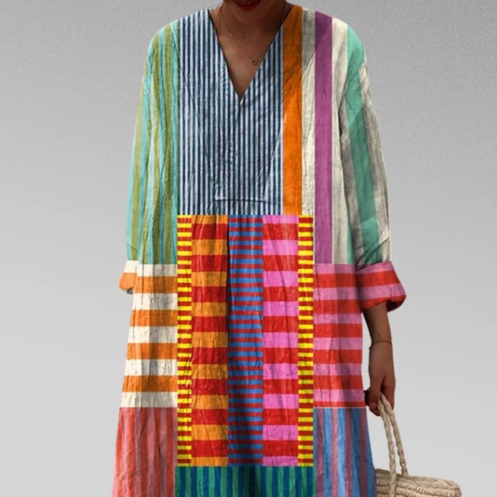 Zira | Stijlvolle Patchwork Midi Jurk