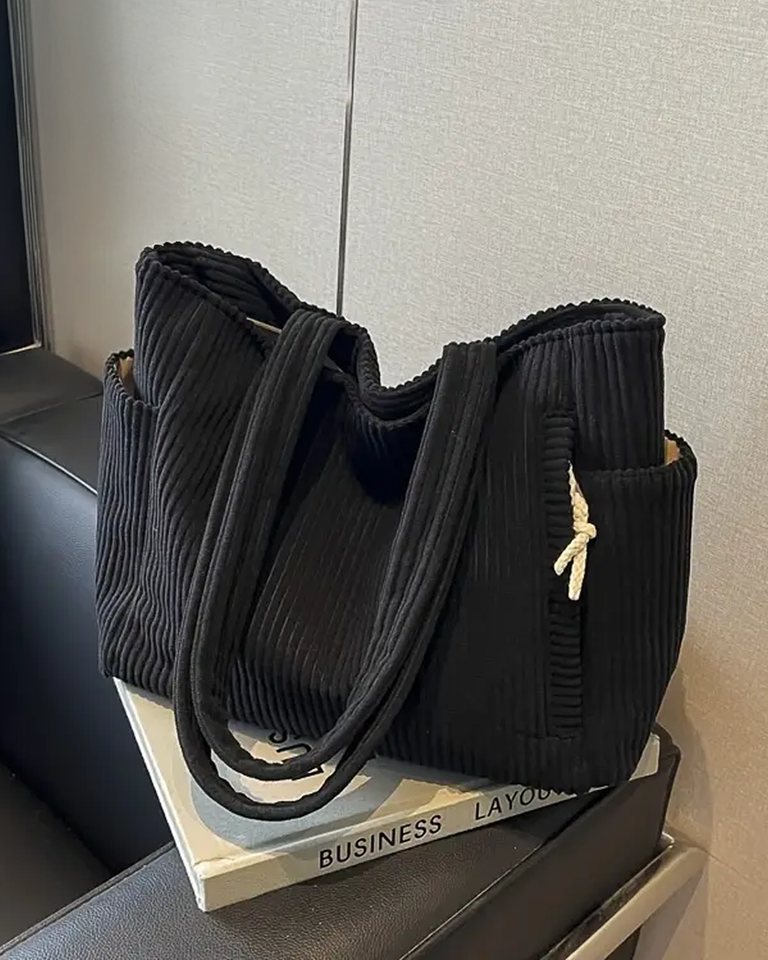 Lea™ | Geribde Draagtas Met Koorddetail