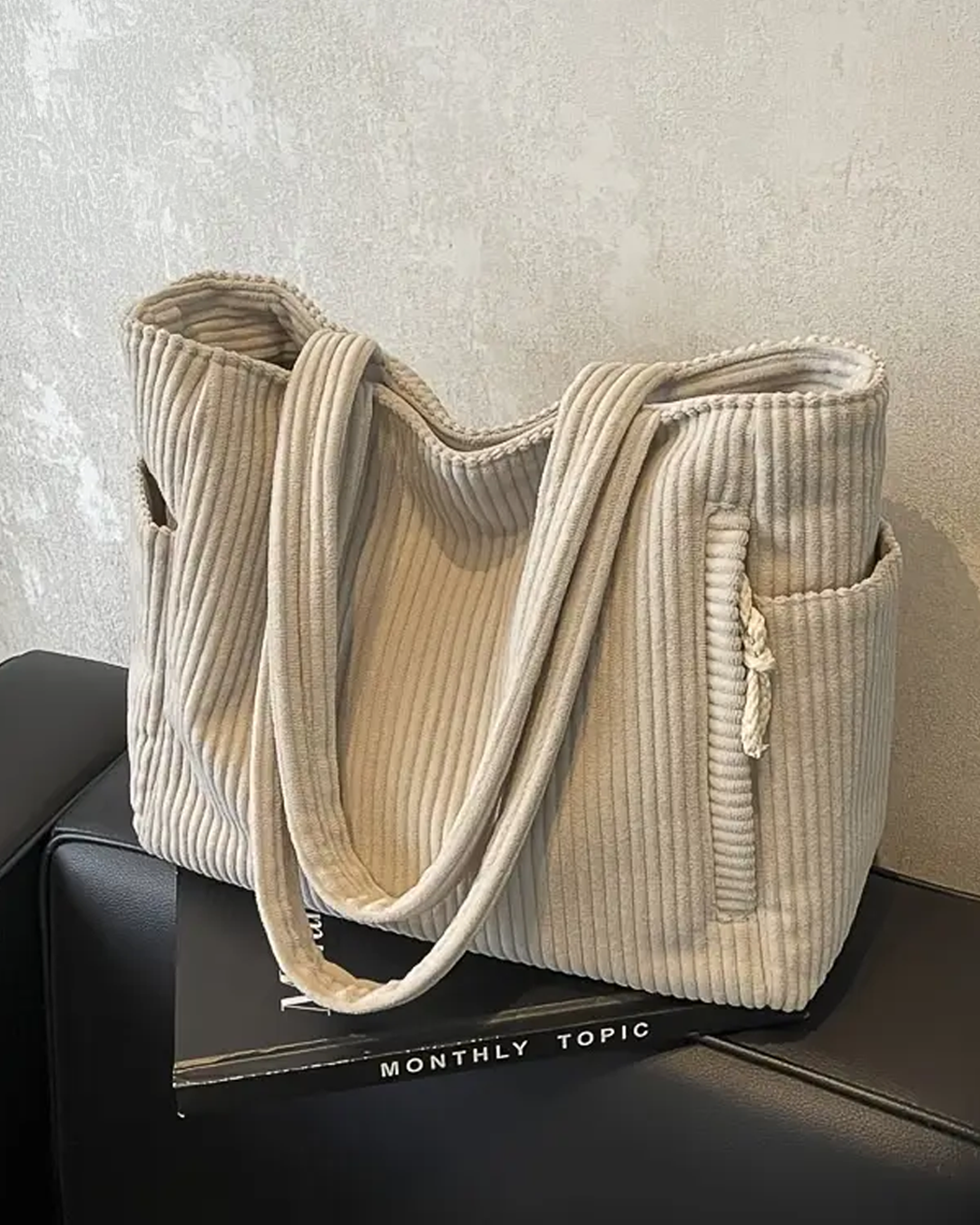 Lea™ | Geribde Draagtas Met Koorddetail