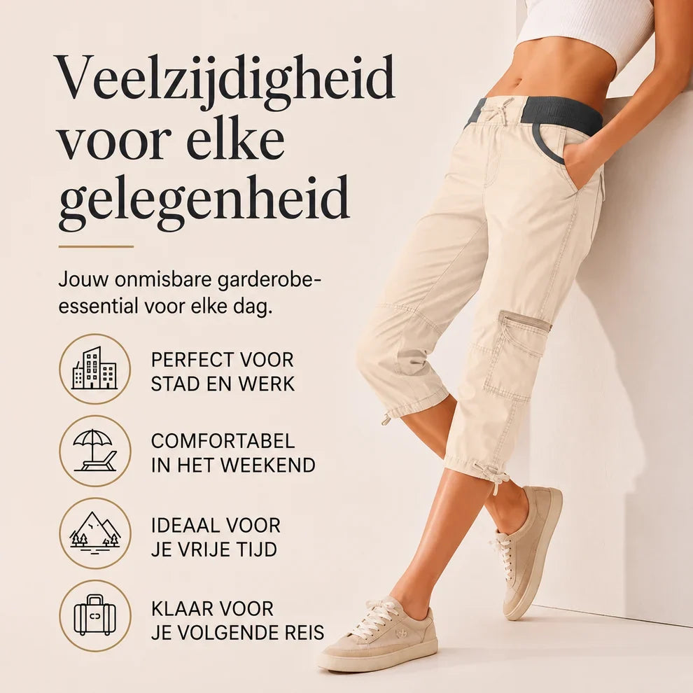 Elise™ | High-Waist Cargo Capri Broek Met Zakken