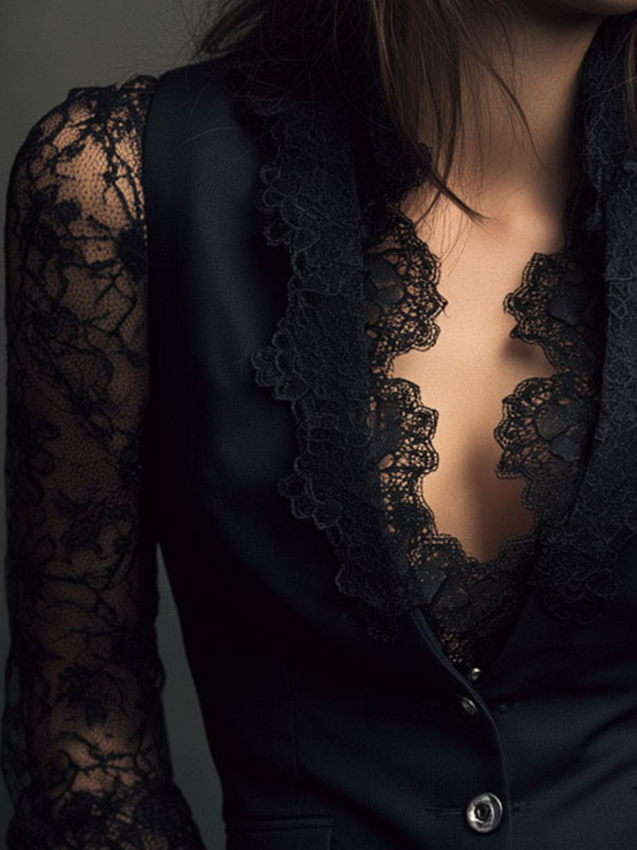 Marga | Elegante Blazer met Kanten Mouwen