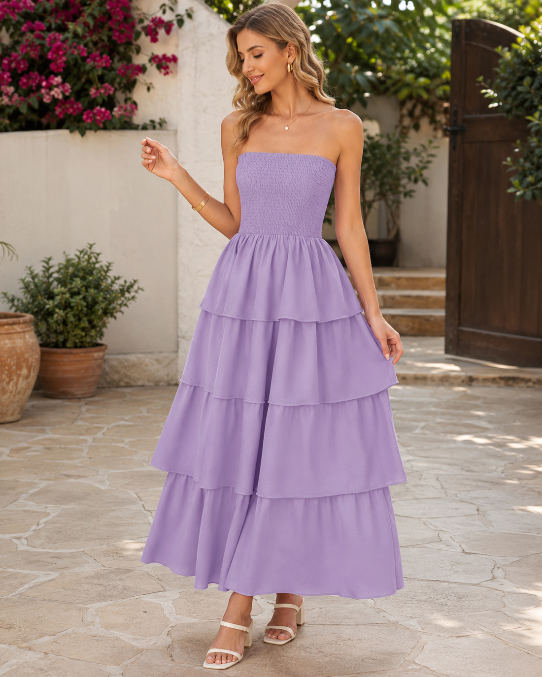 Zyra™ | Buikcamouflerende Strapless Maxi Jurk Met Laagjes