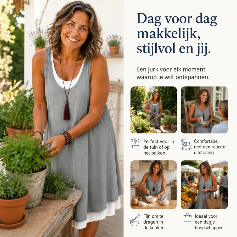 Claudia™ | Mouwloze Buikbedekkende Midi Jurk Met Zakken