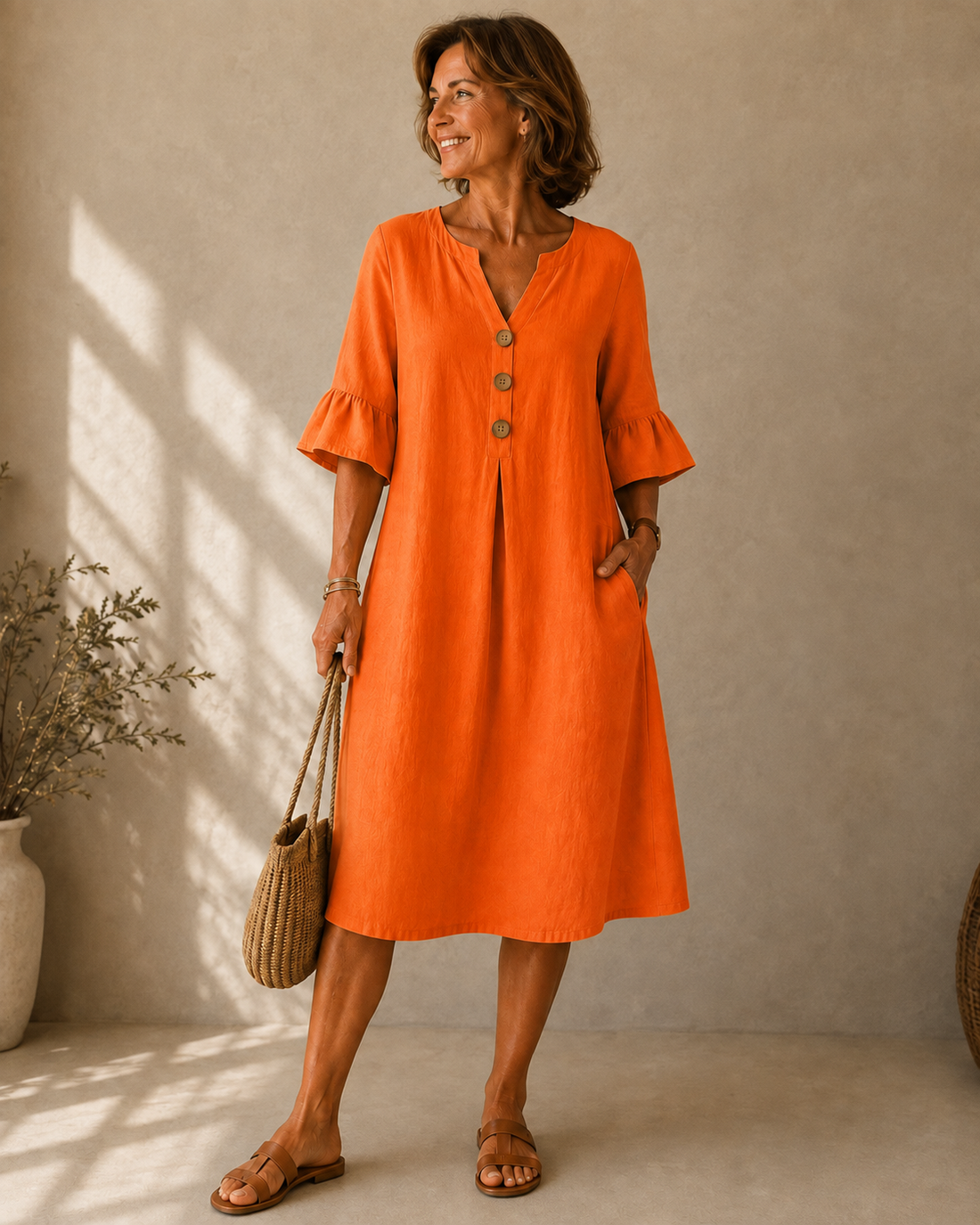 Corinne™ | Buikbedekkende Midi Jurk Met Knopen