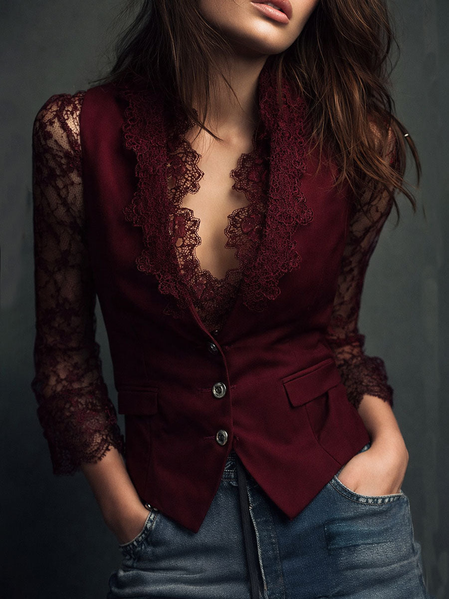 Marga | Elegante Blazer met Kanten Mouwen