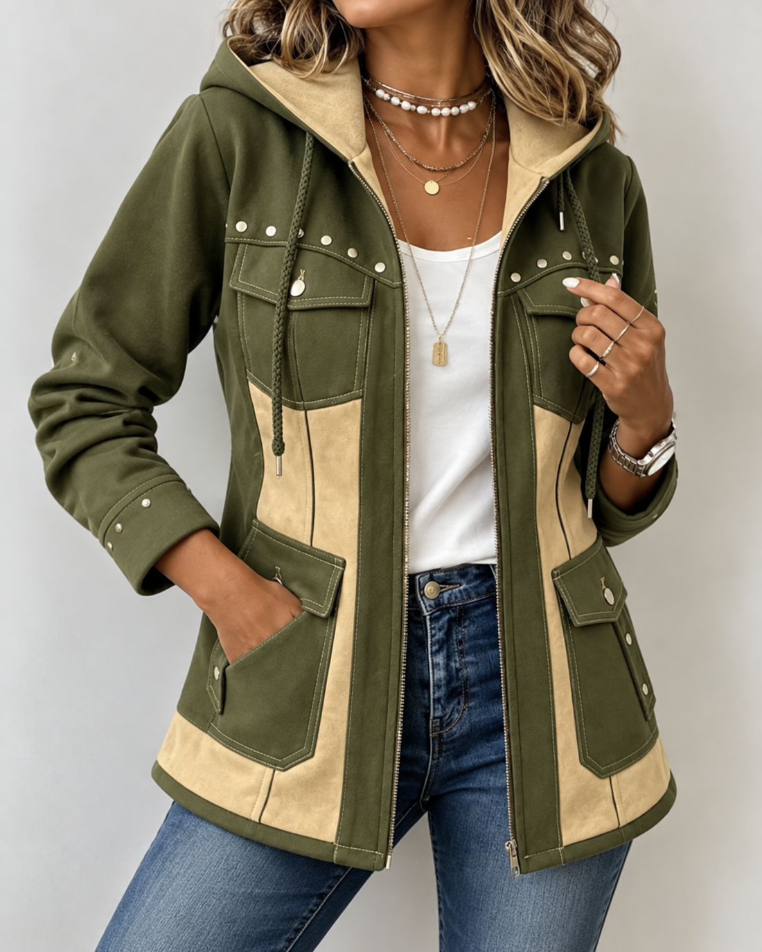 Demi™ | Comfortabele Patchwork Jas met Capuchon