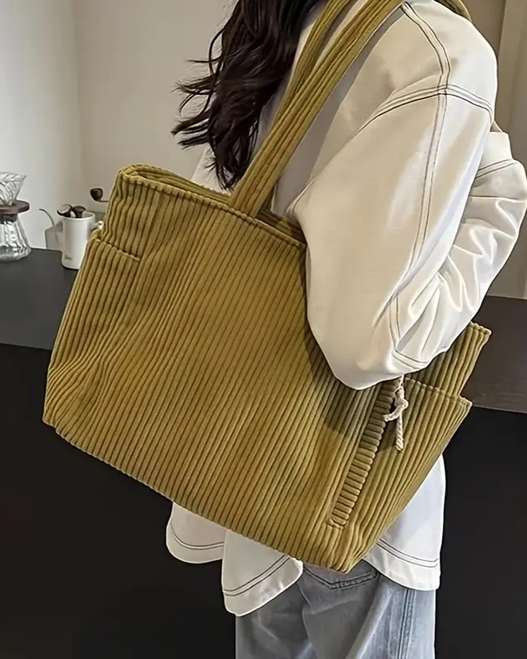 Lea™ | Geribde Draagtas Met Koorddetail