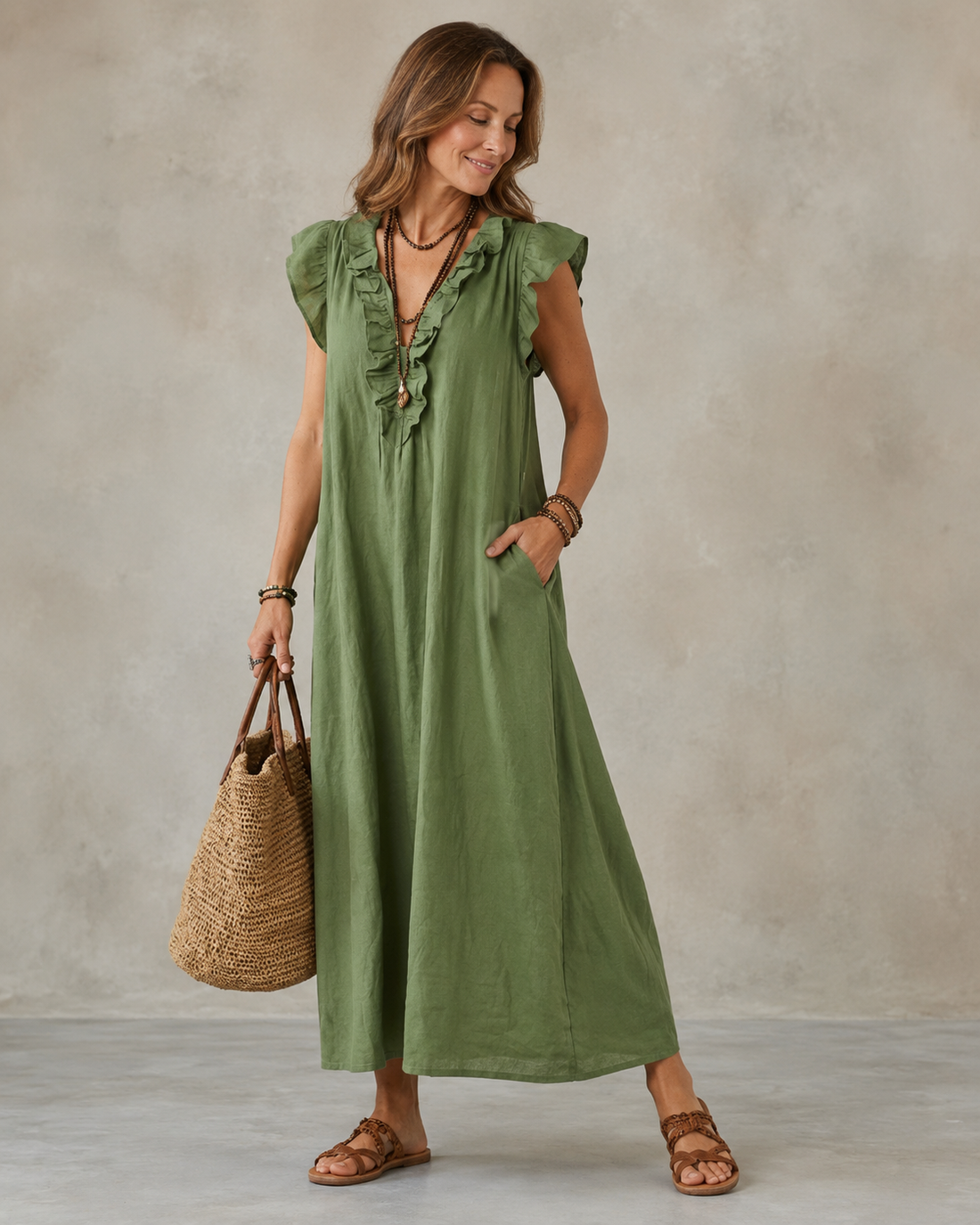Renata™ | Elegante Buikcamouflerende Jurk Met Ruches