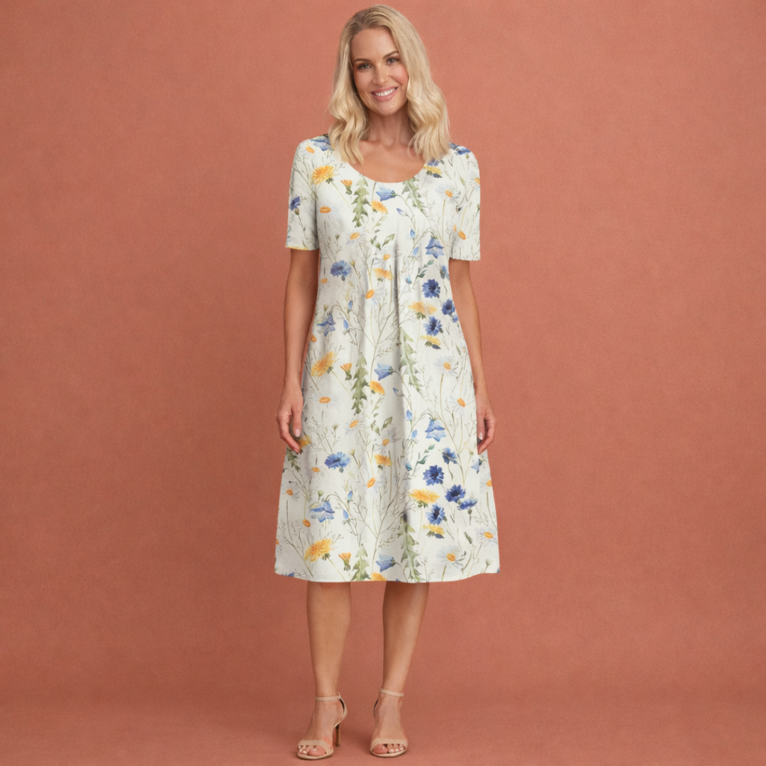 Lara | Elegante Bloemen Midi Jurk