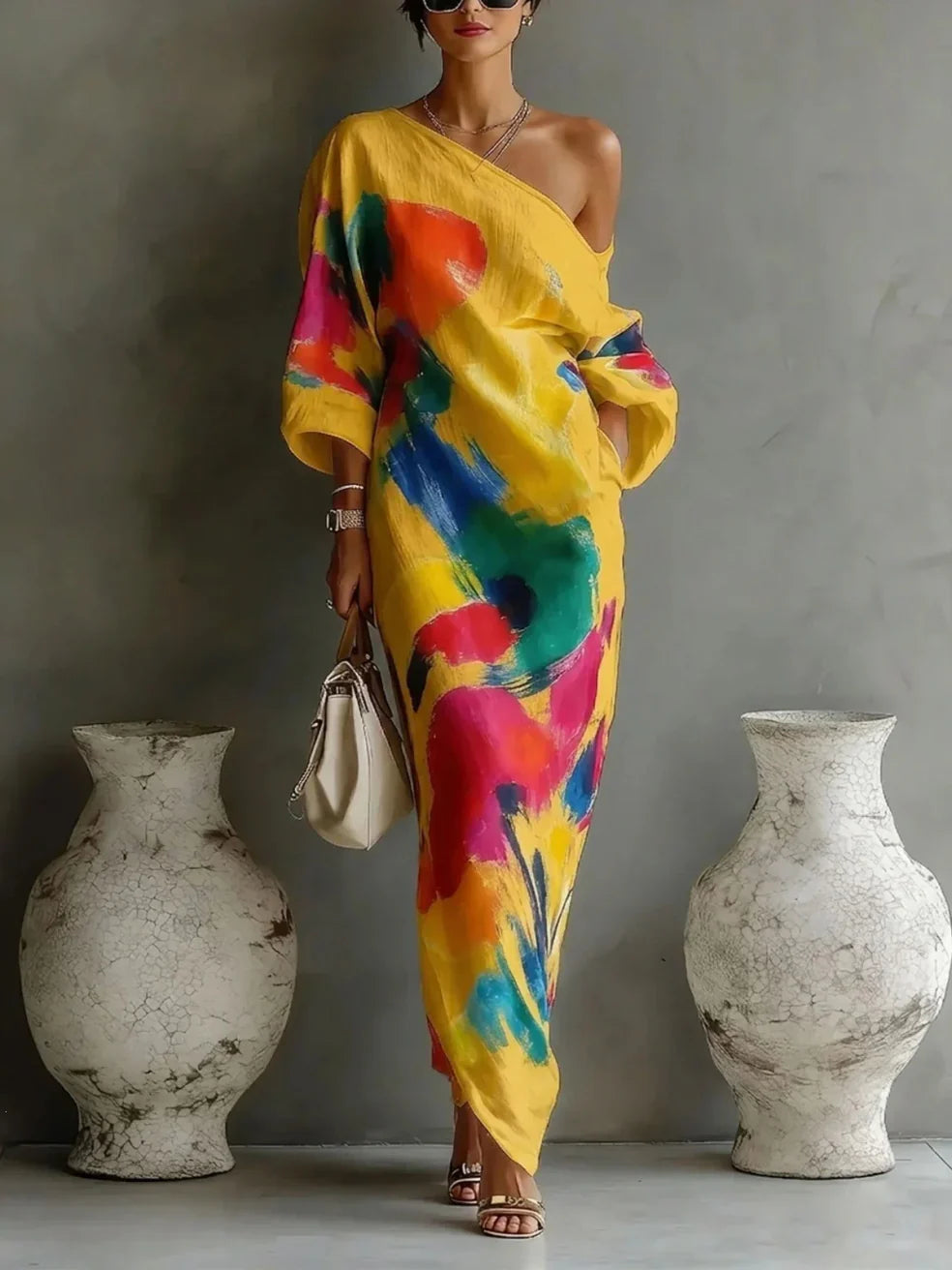 Daniella | Soepelvallende Abstracte Maxi Jurk