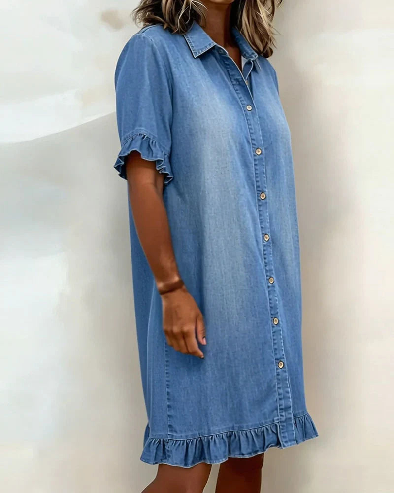 Linae | Casual Knoop Denim Look Jurk
