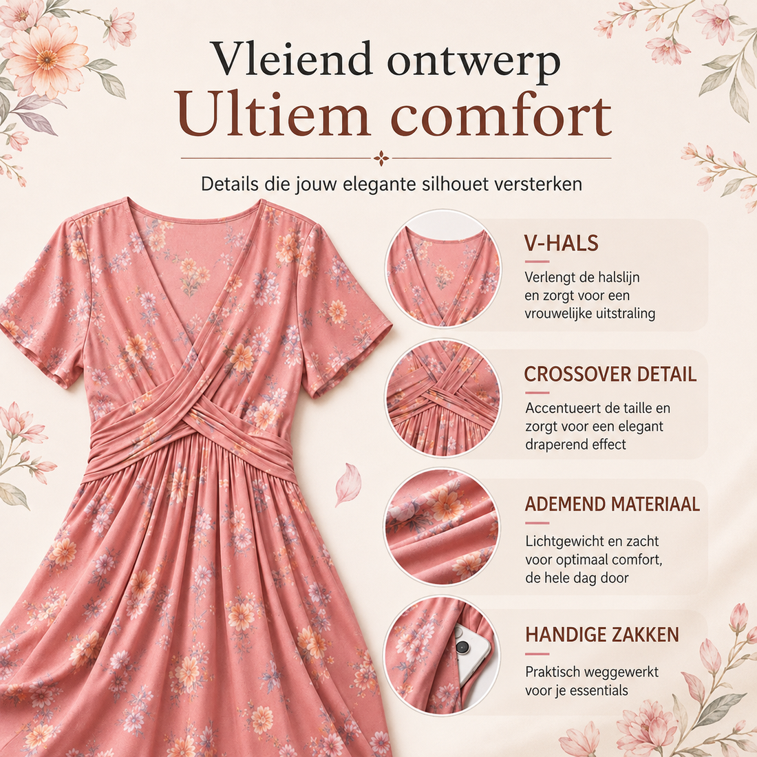 Marloes™ | Gebloemde Buikcamouflerende Midi Jurk Met V-Hals