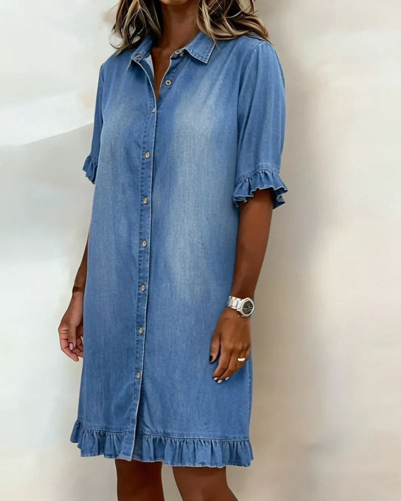 Linae | Casual Knoop Denim Look Jurk