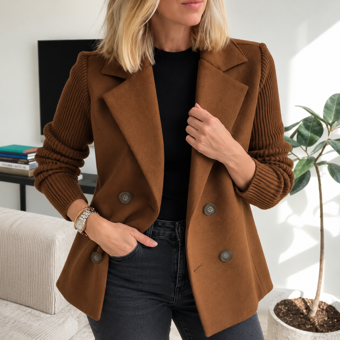Tasha™ | Comfortabele Blazerjas met Gebreide Mouwen
