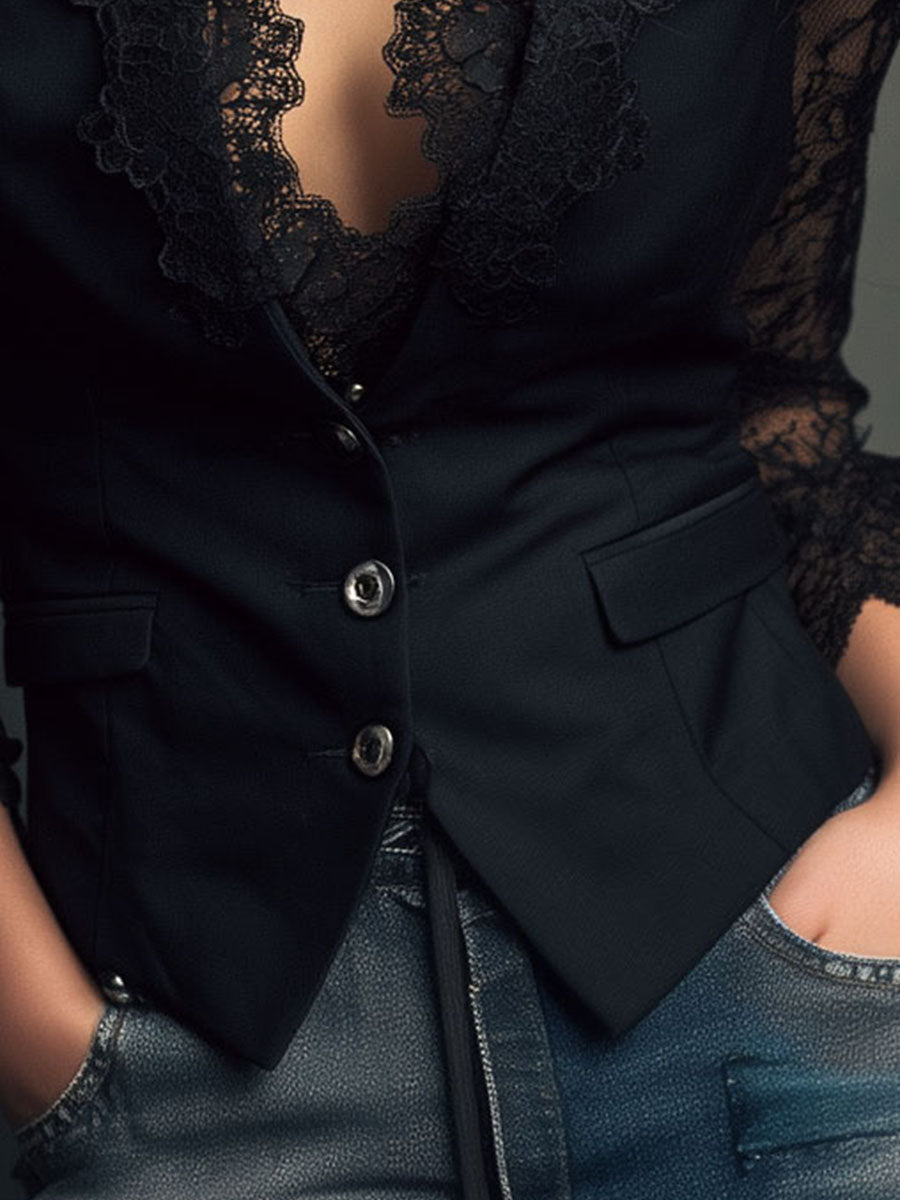 Marga | Elegante Blazer met Kanten Mouwen
