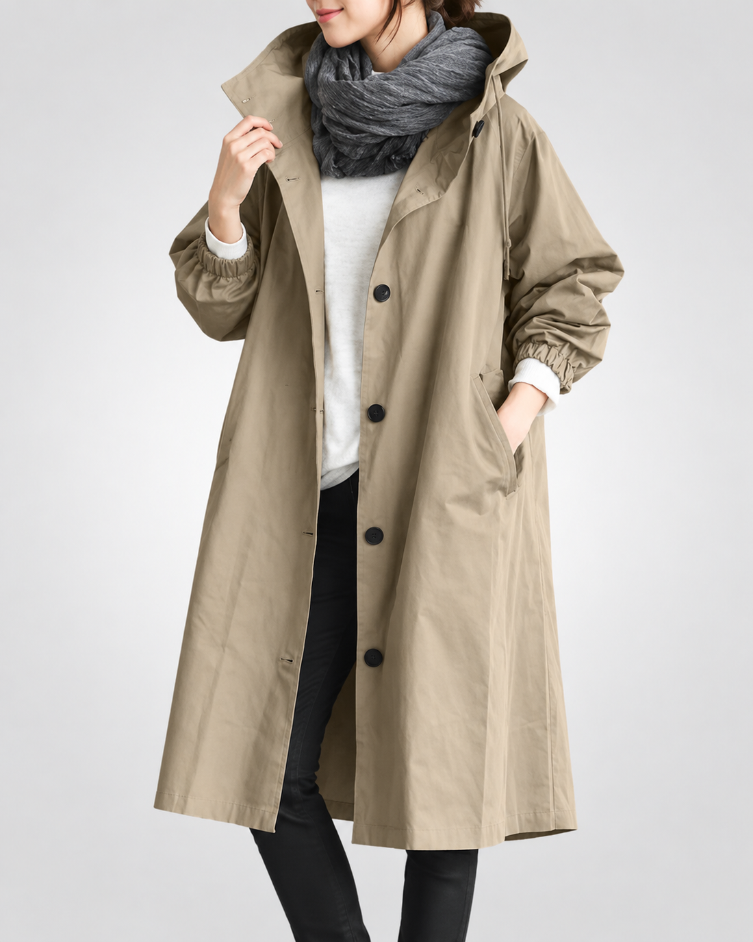 Vina™ | Warme Lange Trenchcoat Met Capuchon