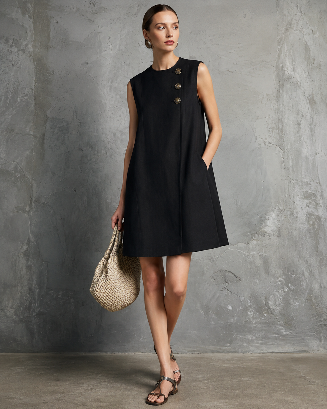 Isaline | Elegante Jurk Met Isometrische Knopen