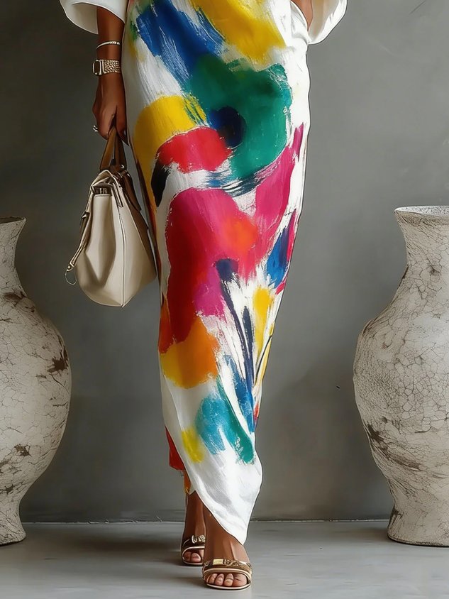 Daniella | Soepelvallende Abstracte Maxi Jurk