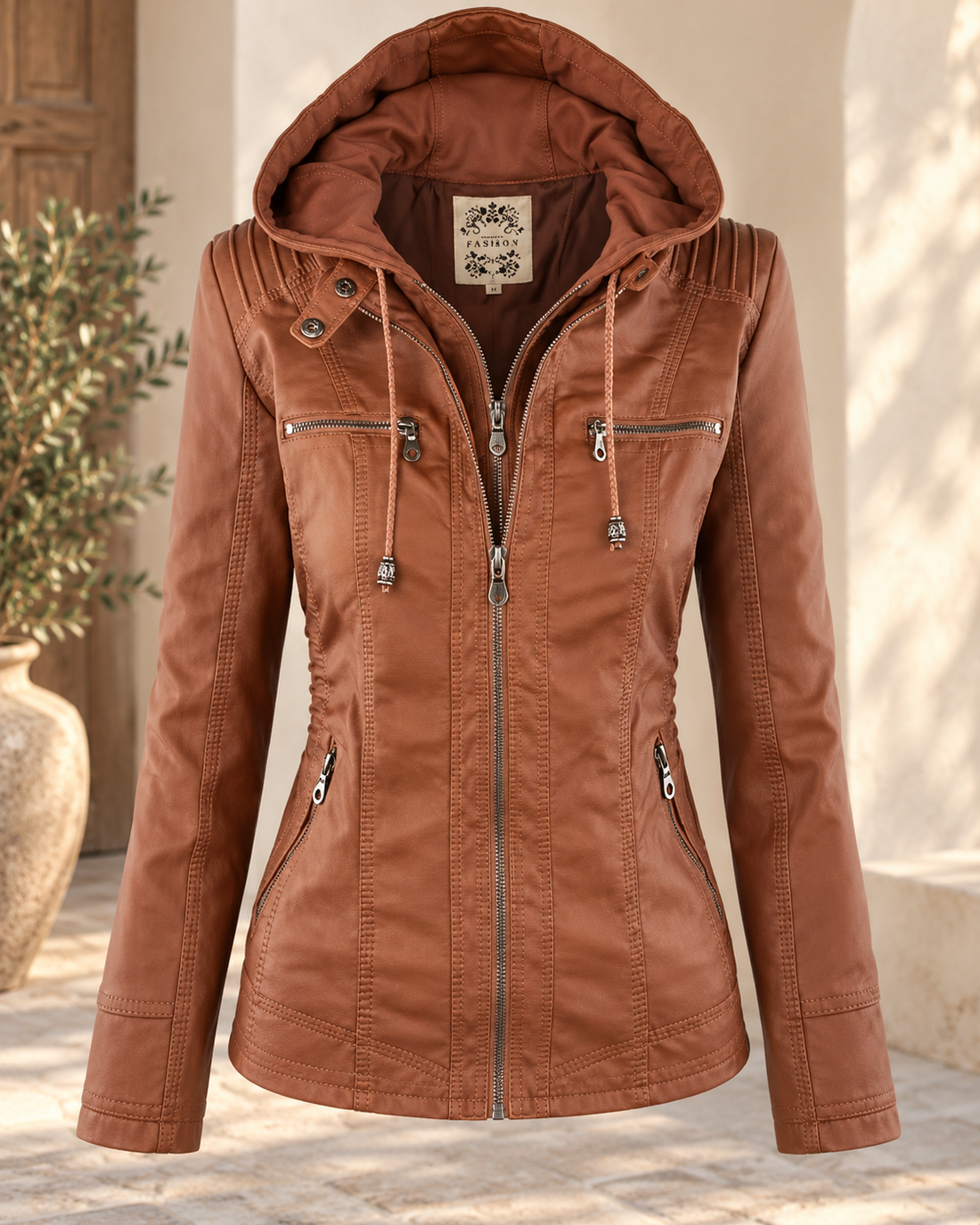 Noëlle | Elegante Lerenlook Jas met Capuchon