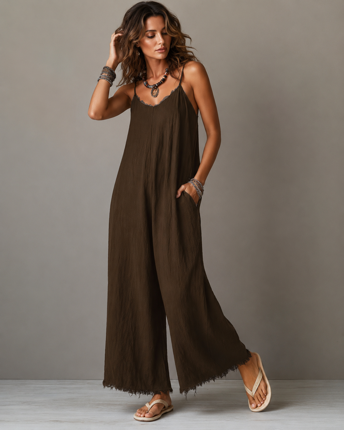 Renée | Relaxte Linnen Jumpsuit Met Zakken