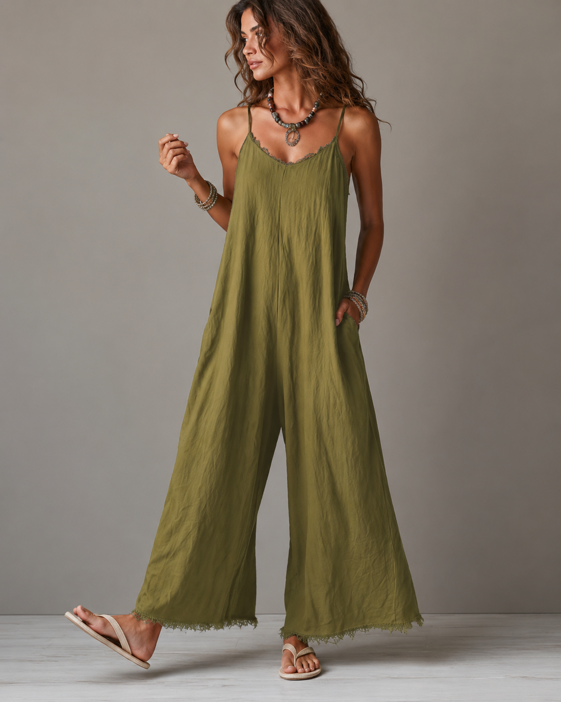 Renée | Relaxte Linnen Jumpsuit Met Zakken