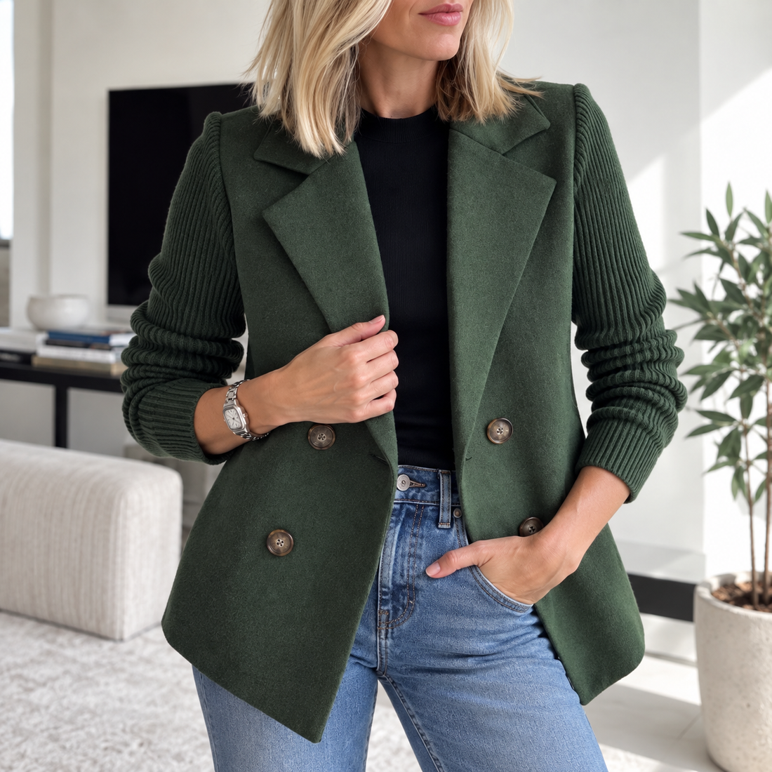 Tasha™ | Comfortabele Blazerjas met Gebreide Mouwen