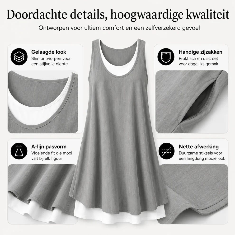 Claudia™ | Mouwloze Buikbedekkende Midi Jurk Met Zakken