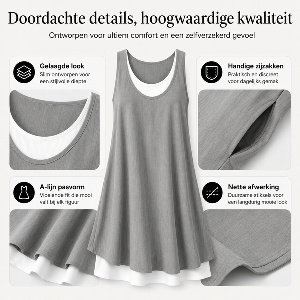 Anouk | Buikcamouflerende Mouwloze Jurk Met Laagjeslook