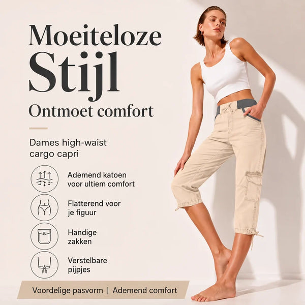Elise™ | High-Waist Cargo Capri Broek Met Zakken