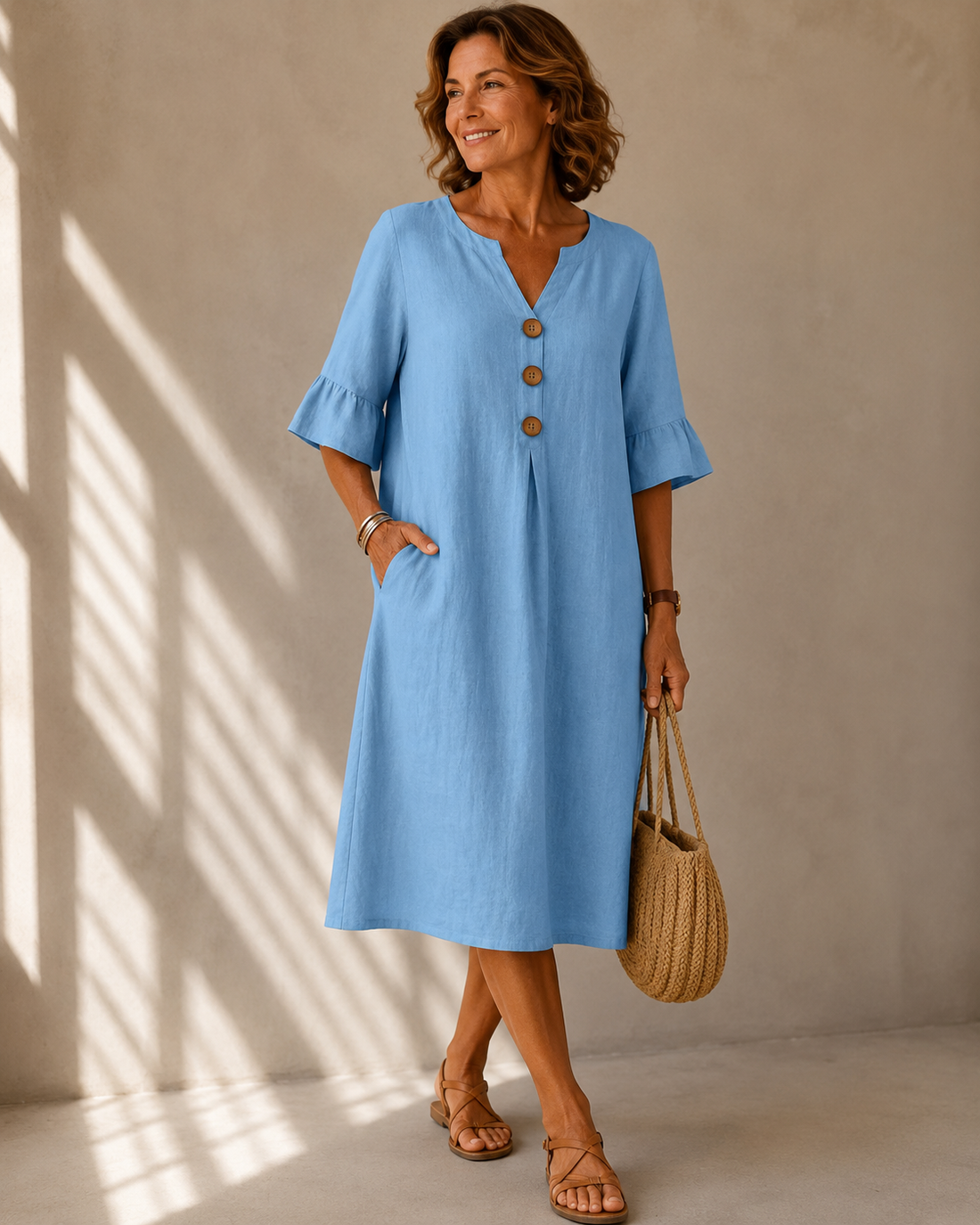 Corinne™ | Buikbedekkende Midi Jurk Met Knopen