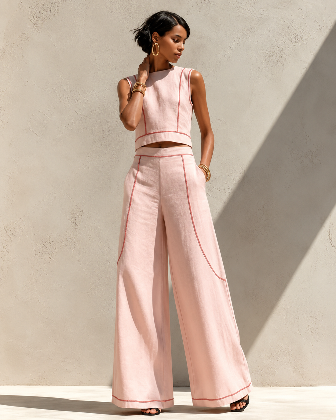 Bianca | Elegante Witte Co-ord Set Met Wijde Pijpen