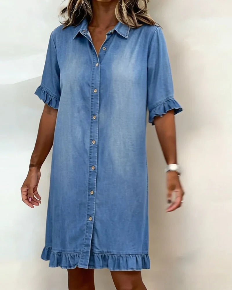 Linae | Casual Knoop Denim Look Jurk