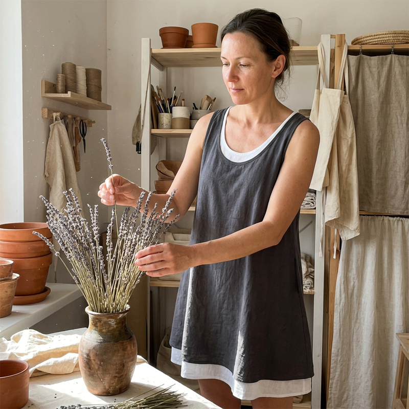 Claudia™ | Mouwloze Buikbedekkende Midi Jurk Met Zakken
