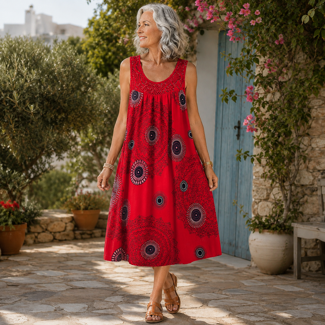 Noor™ | Buikcamouflerende Midi Jurk Met Abstracte Print