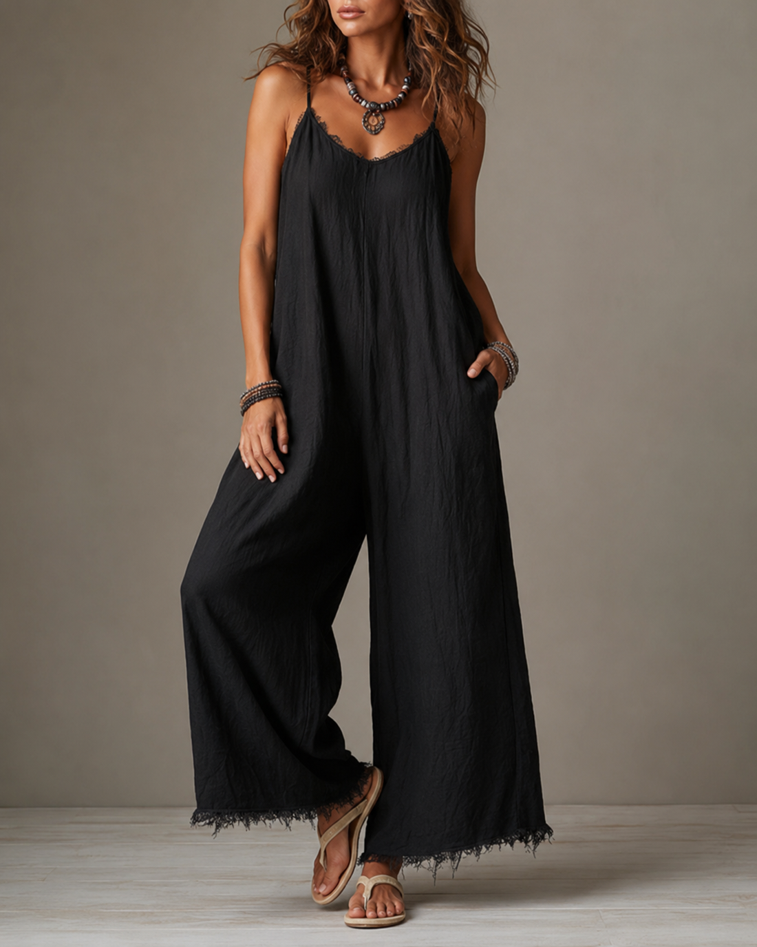 Renée | Relaxte Linnen Jumpsuit Met Zakken