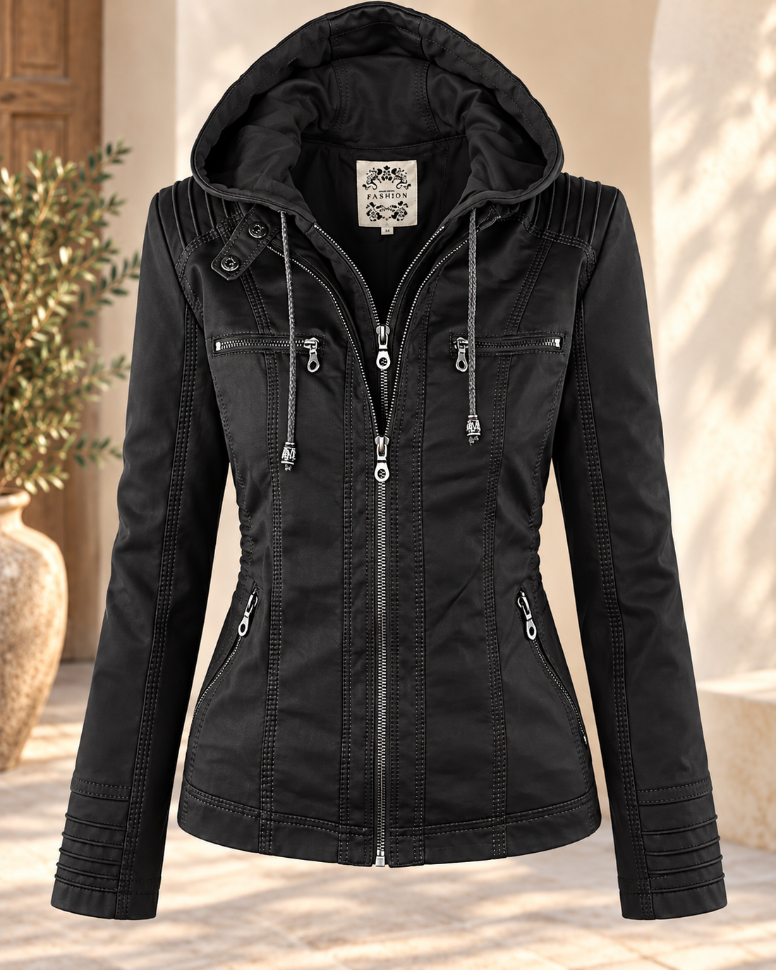 Noëlle | Elegante Lerenlook Jas met Capuchon