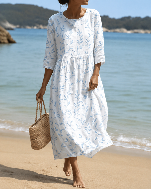 Brielle | Geborduurde Buikcamouflerende Bloemen Midi Jurk