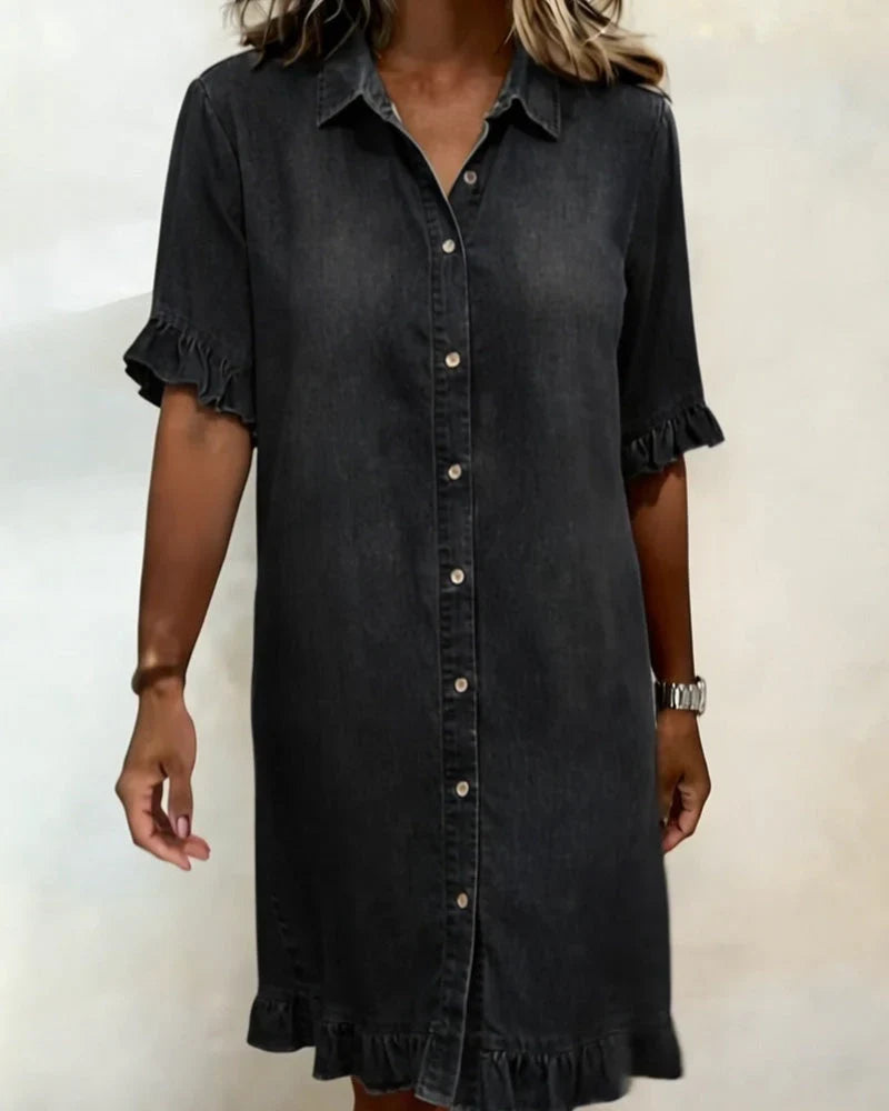 Linae | Casual Knoop Denim Look Jurk