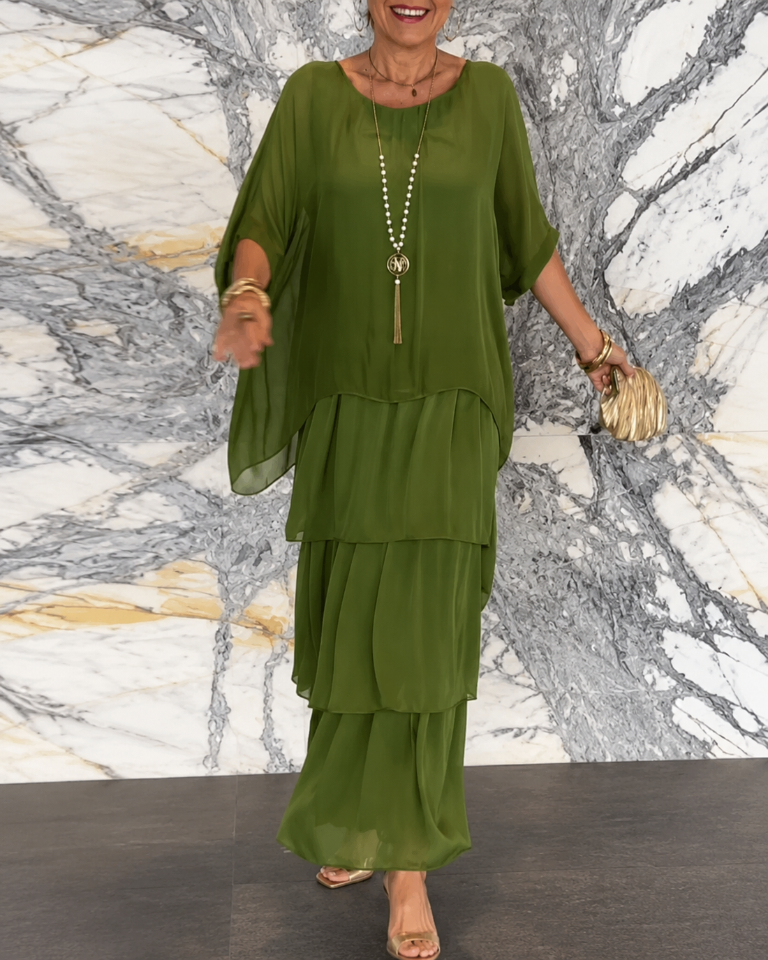 Amélie™ | Elegante Buikbedekkende Chiffon Maxi Jurk