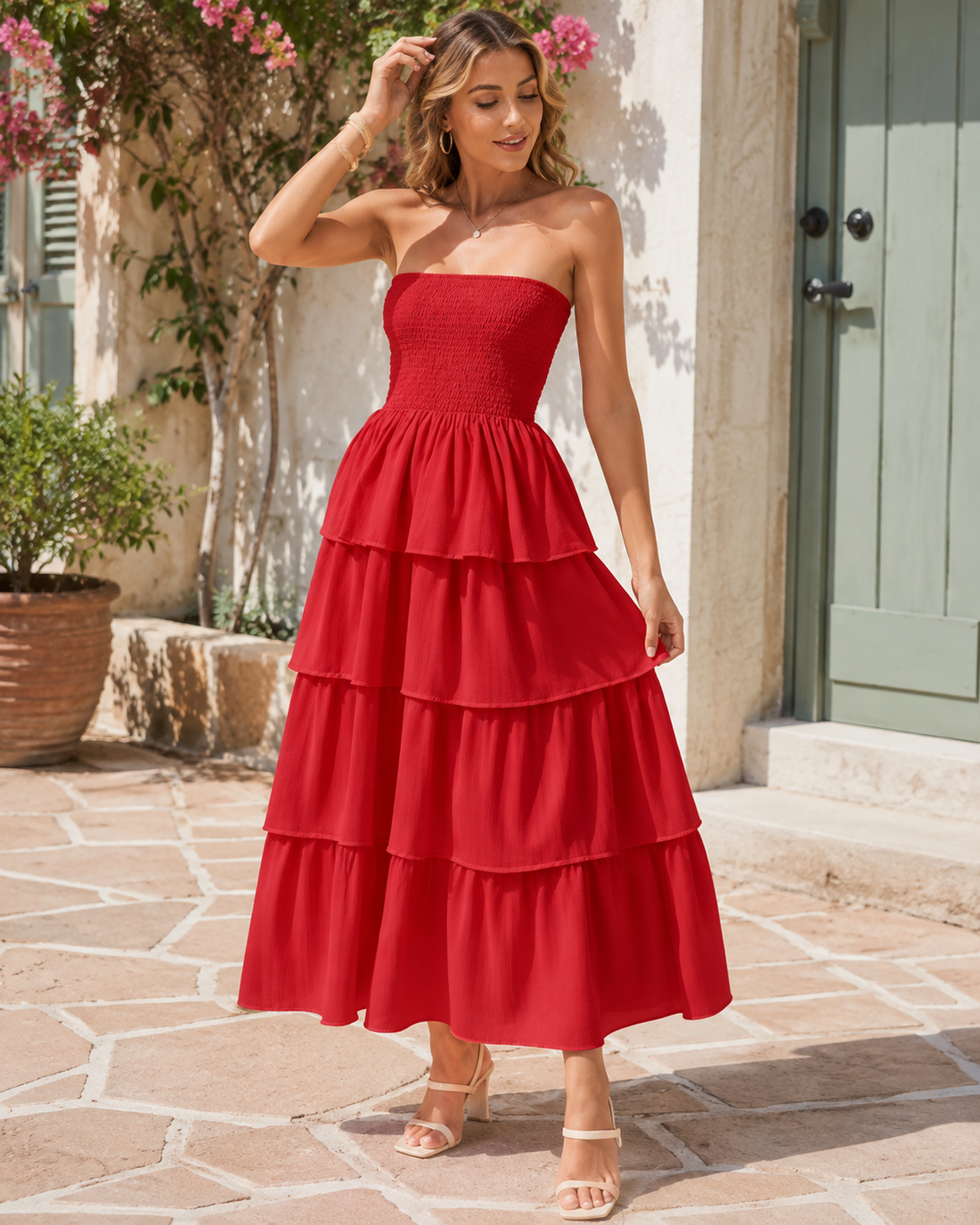Zyra™ | Buikcamouflerende Strapless Maxi Jurk Met Laagjes