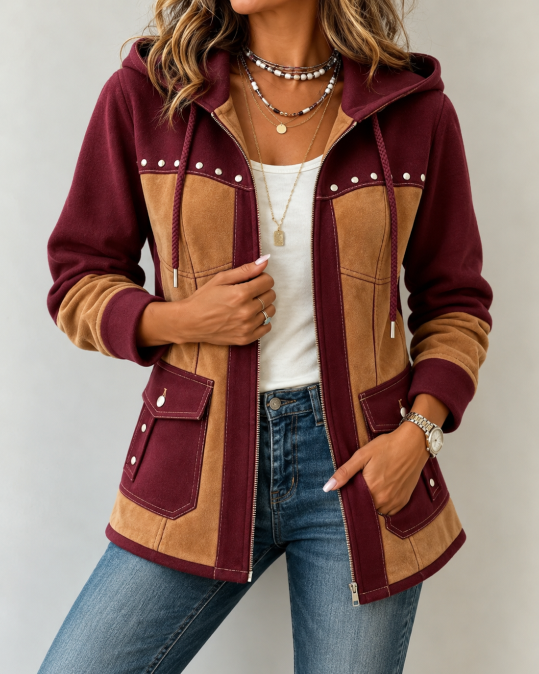 Demi™ | Comfortabele Patchwork Jas met Capuchon
