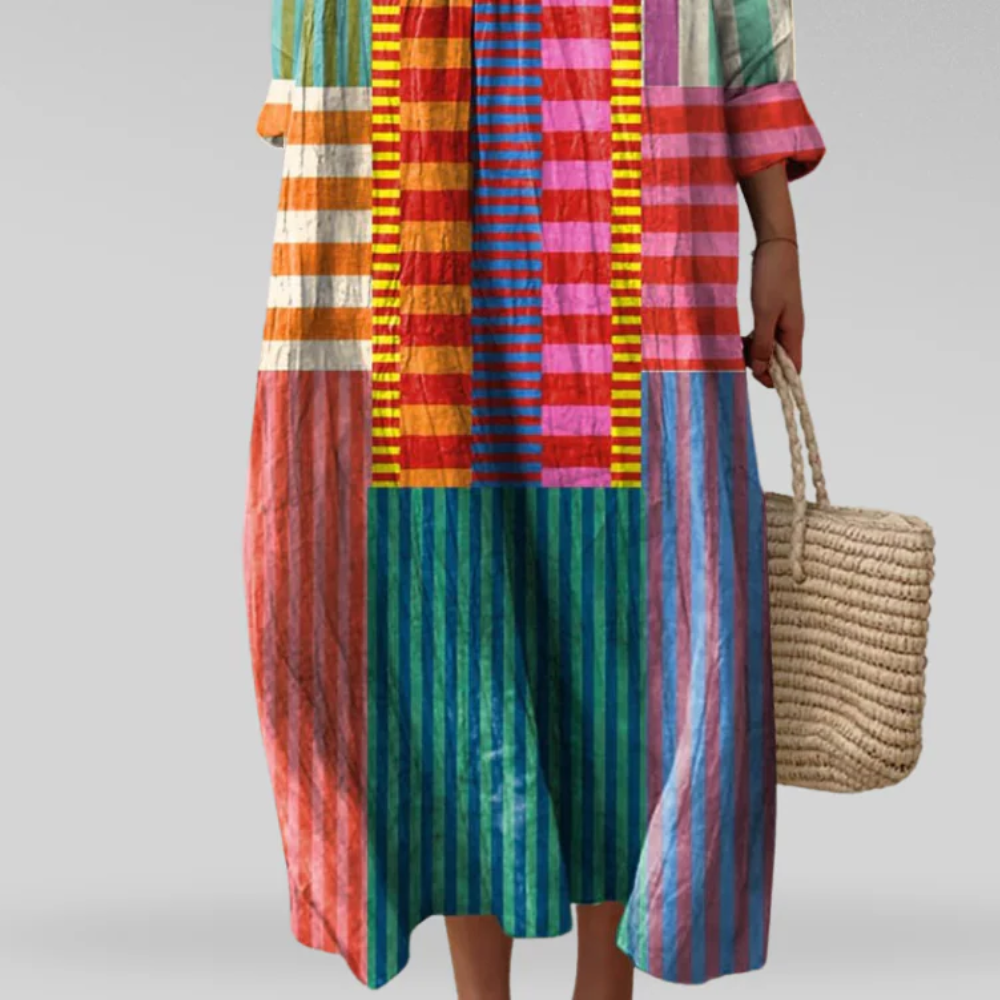 Zira | Stijlvolle Patchwork Midi Jurk