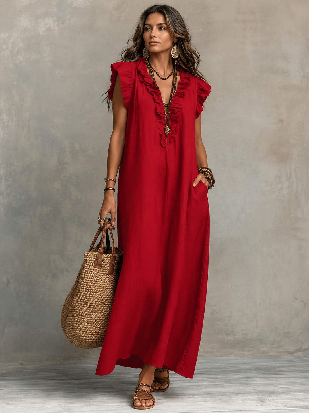 Elva | Elegante Buikbedekkende Maxi Jurk Met V-Hals