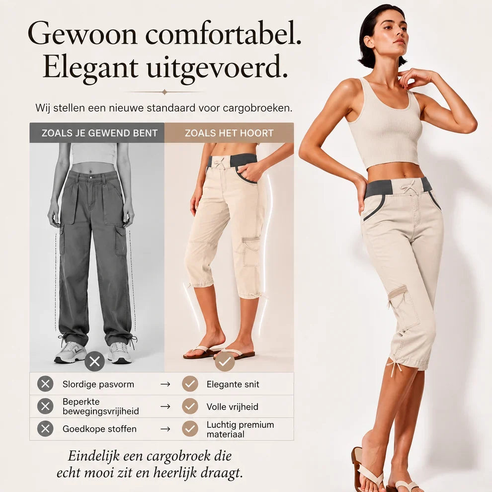 Elise™ | High-Waist Cargo Capri Broek Met Zakken