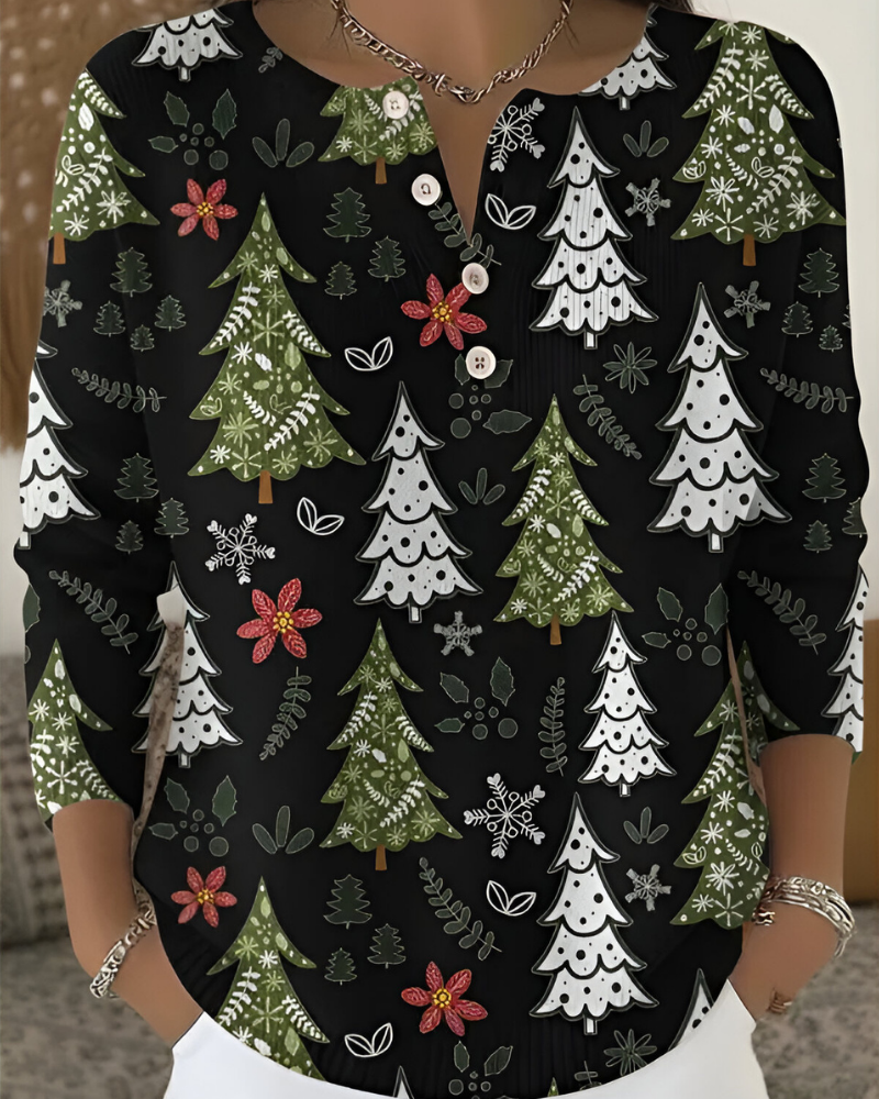 Emy™ | Feestelijke Kerstprint Top