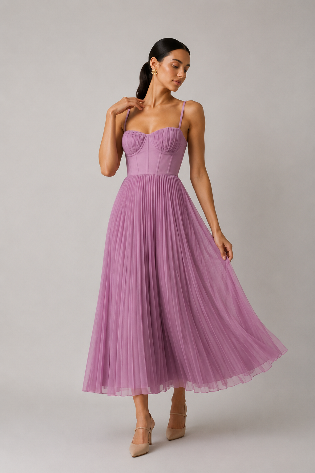 Lisette™ | Elegante Buikbedekkende Geplooide Maxi Jurk