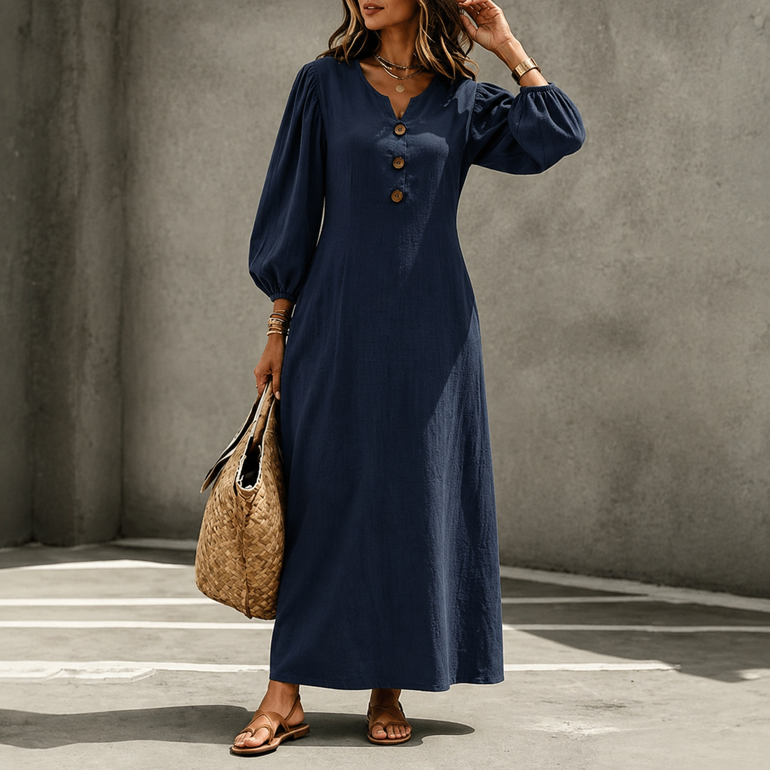 Astrid™ | Buikbedekkende Maxi Jurk Met V-Hals En Zakken